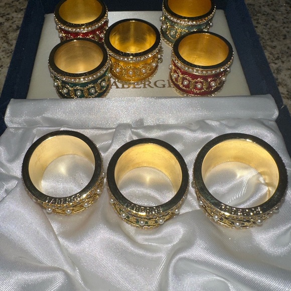 Beautiful Vintage Faberge Crystal & Enamel Napkin Ring Holders Set Of 8 m60 - Picture 9 of 11